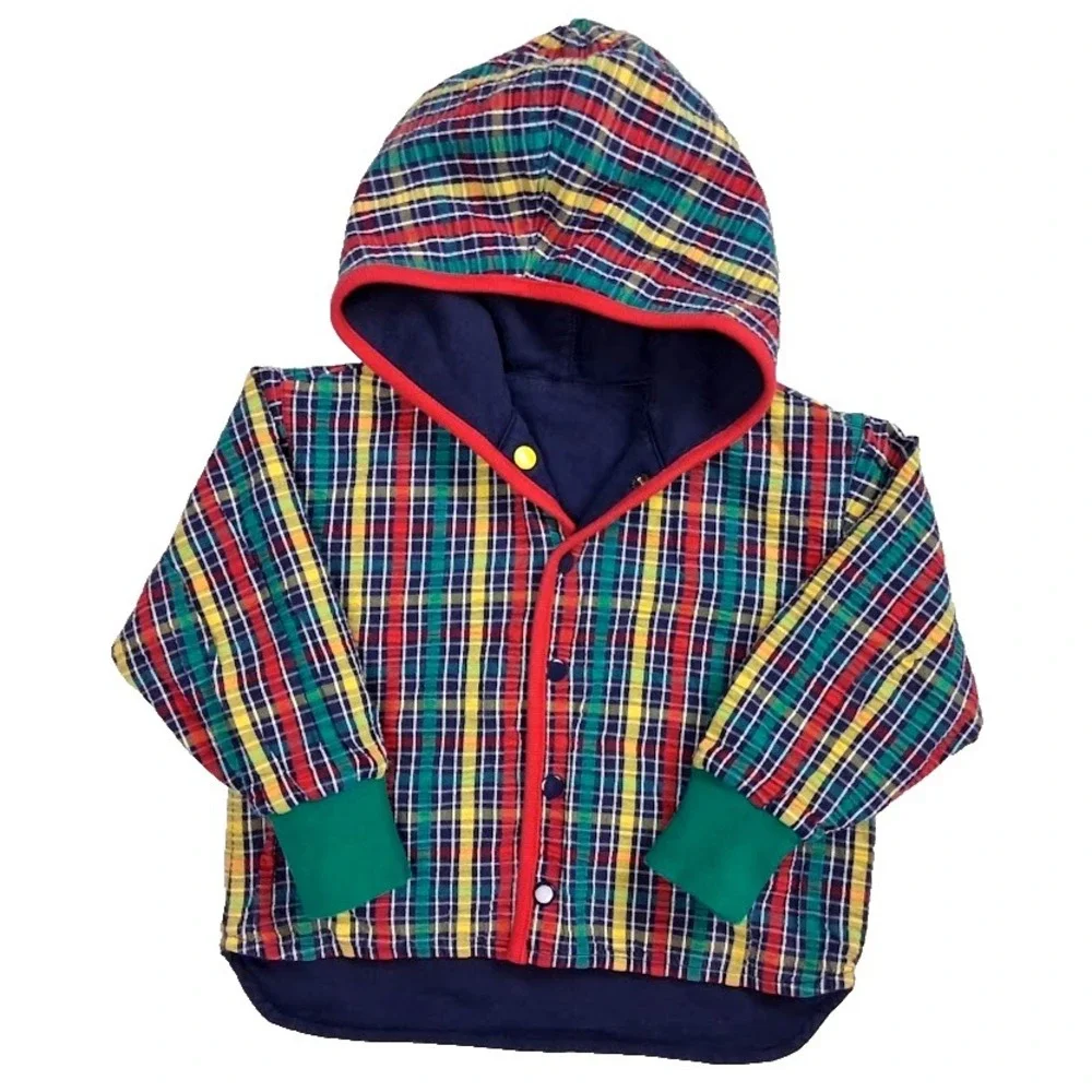 Vtg Gymboree 1998 Sport Golf Reversible Jacket 18 24 Mos Hooded Plaid * READ *